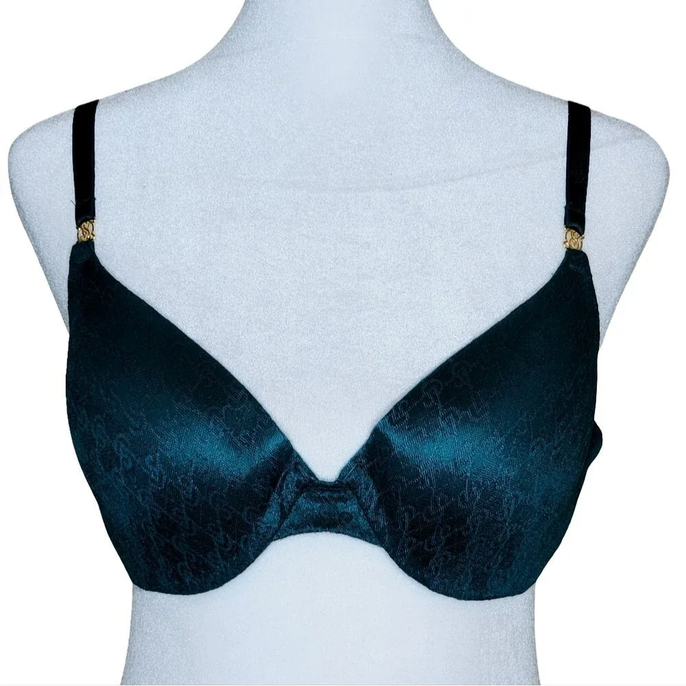 Victoria's Secret Icon Monogram Lace Push-Up Demi Bra Black Ivy (Green) 36C